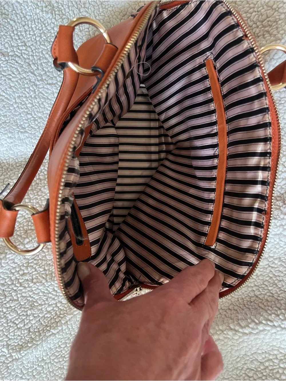 Embossed Orange Faux-Leather Satchel with Double Handles